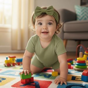 هدبند نوزادی سبز پسته ای مدل پاپیونی